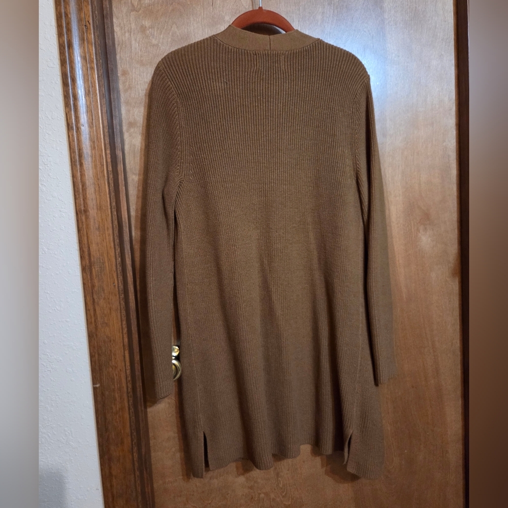 Brown Ribbed Open Front Sweater - Picture 2 of 4